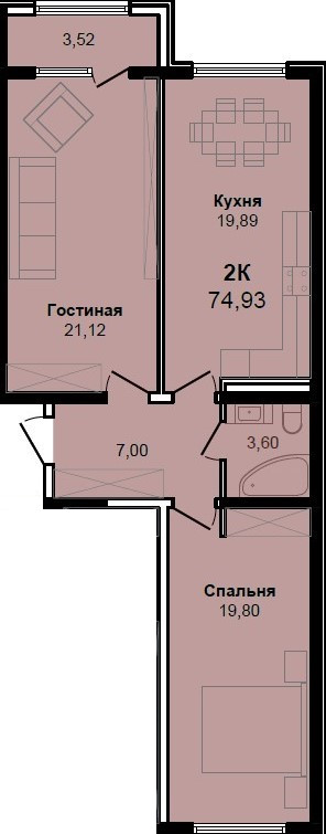 Планировка 2-комнатной квартиры
